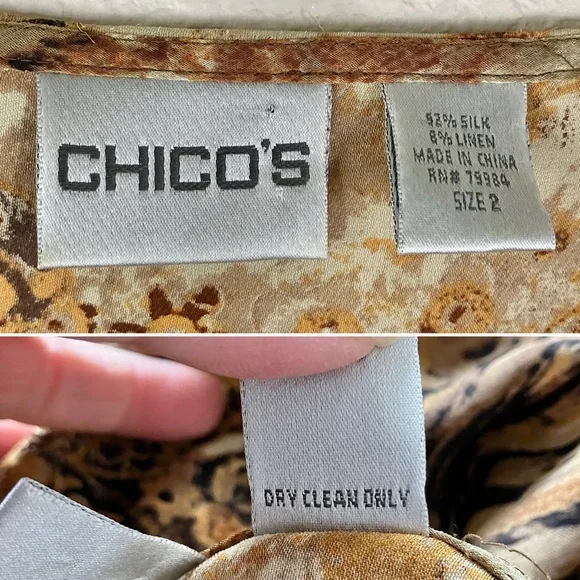 CHICO'S Patchwork Tunic Blouse L Linen Silk Dressy Beads Artsy Lagenlook Resort - Picture 8 of 14